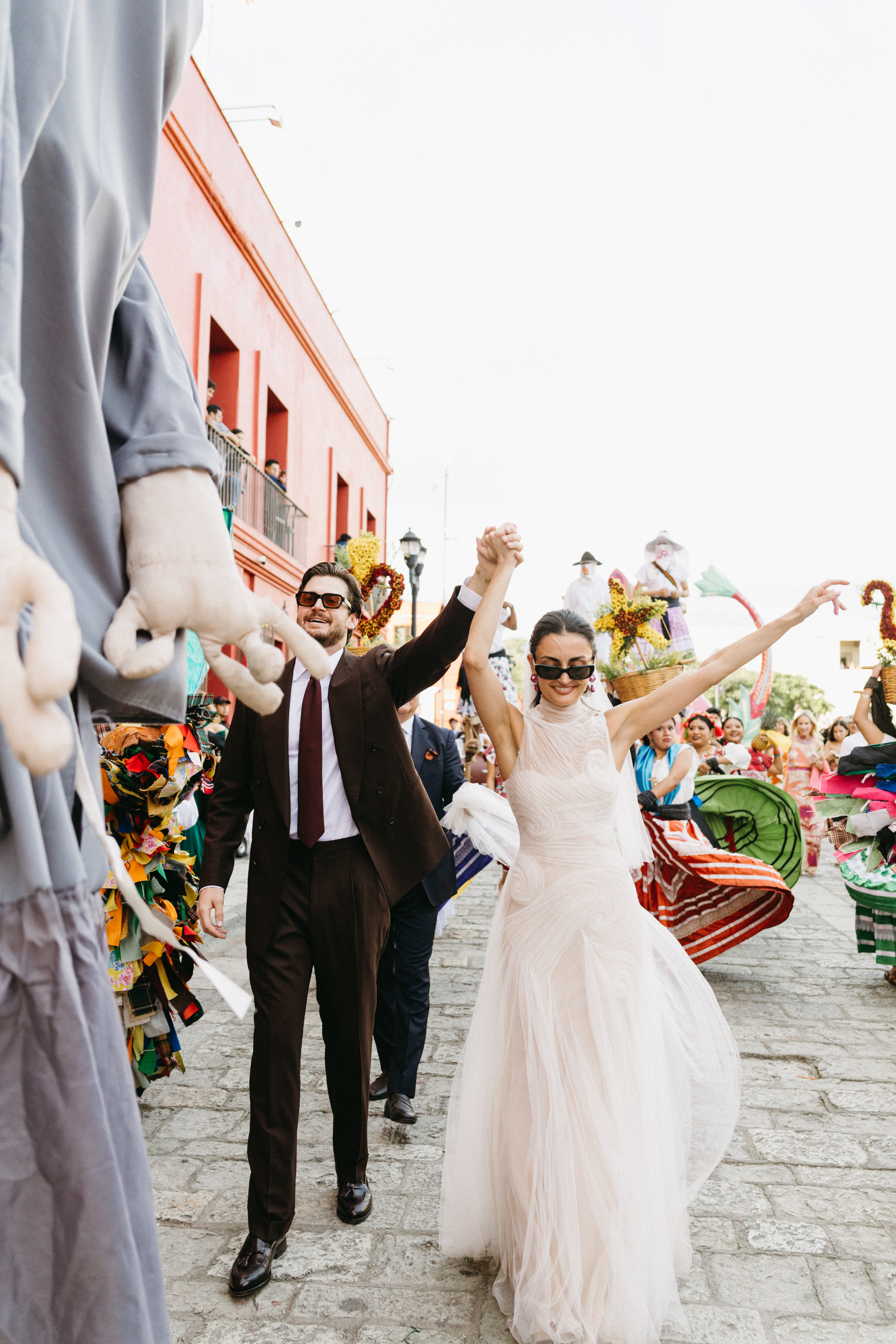 Wedding couple celebrating